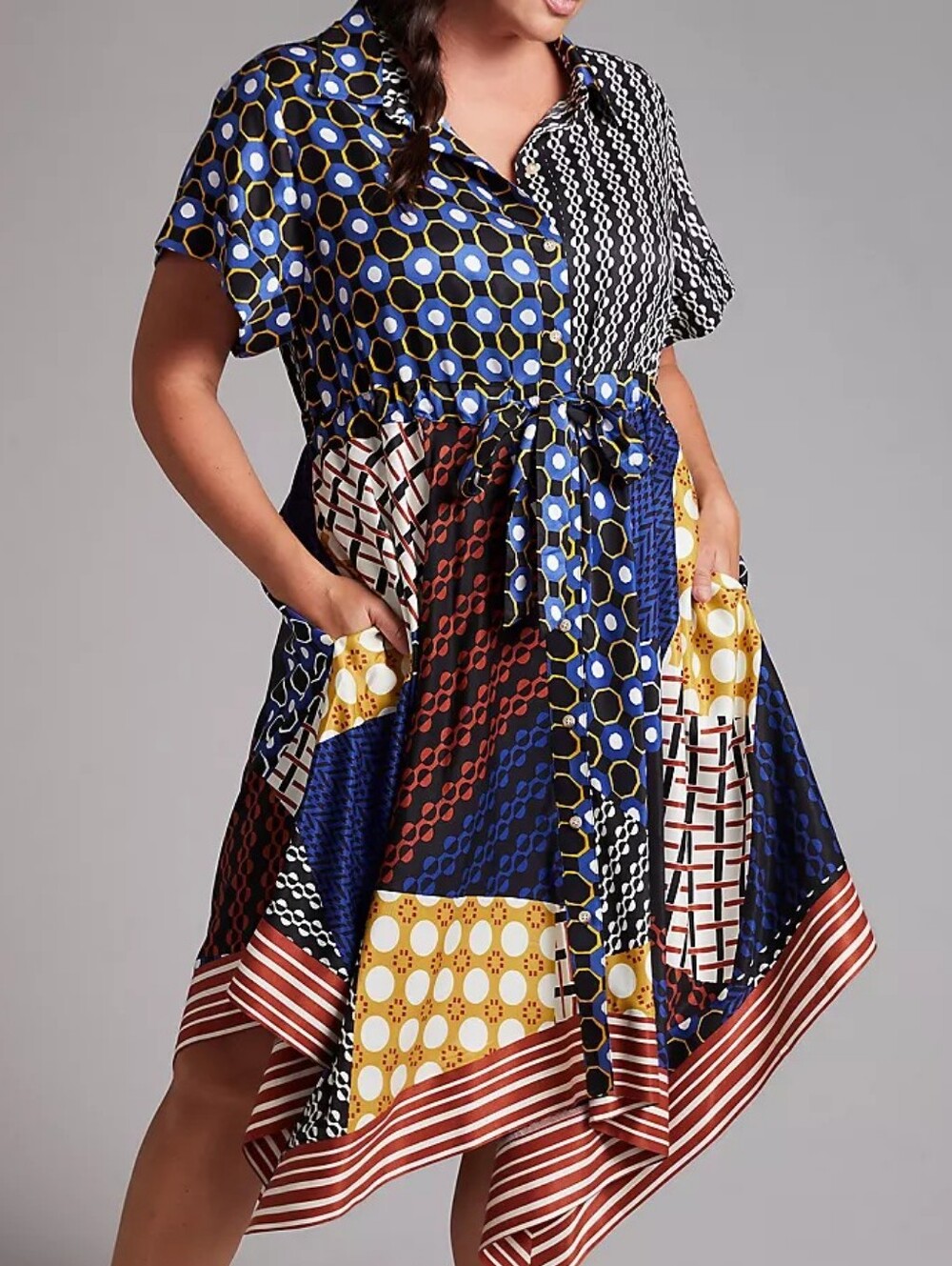 Anthropologie Maeve Multicolor Patchwork Handkerchief Shirt Dress